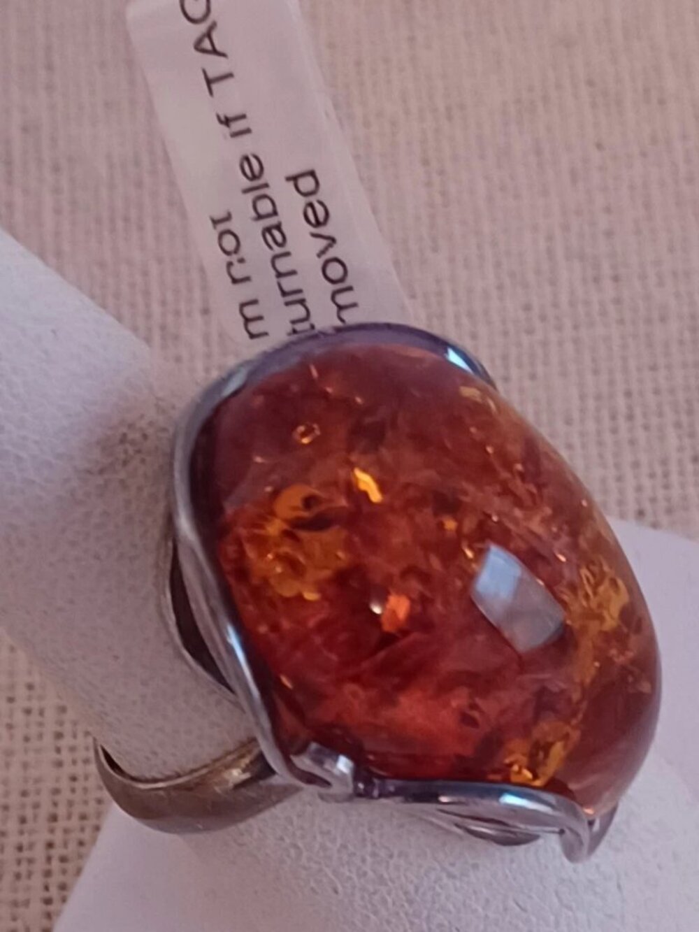 Vintage Baltic Amber Real Stone Ring Womens Size 8.75" Nickel Free Sterling Silv